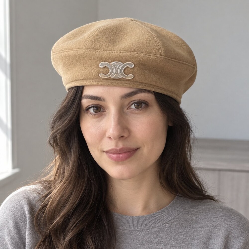 CELINE Triomphe Camel Wool Beret - Picture 2 of 6